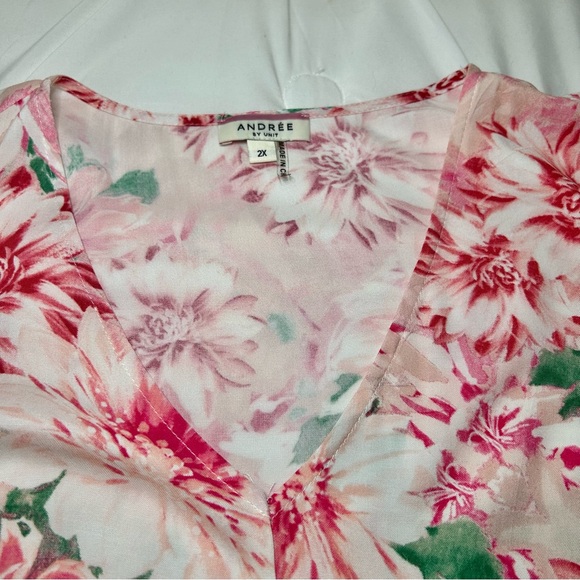 Andree by Unit Pink Floral Ruffle Sleeve Babydoll Dress Size 2X - Picture 7 of 16